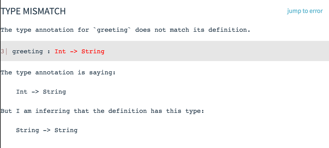 The Elm compiler highlighting a type error
